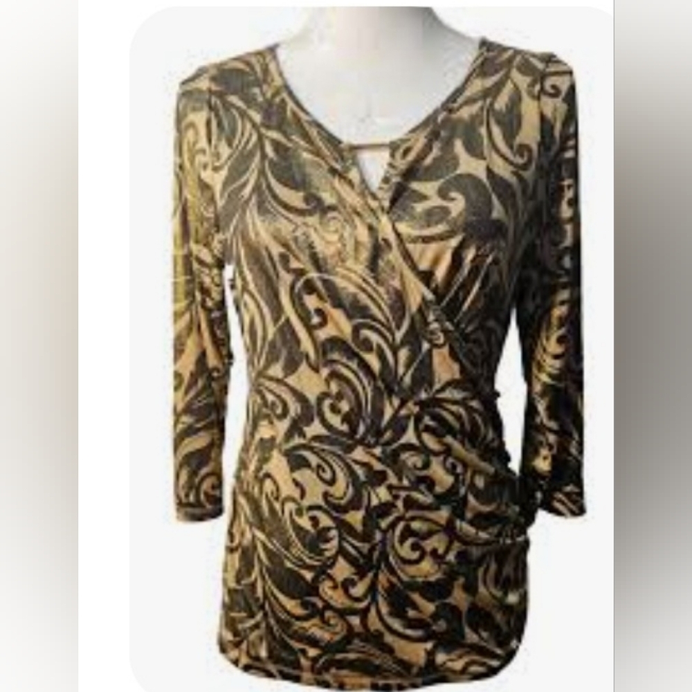 INC International Concepts Metallic Dark Brown and Gold Blouse Women's Size 1x